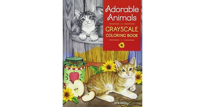 Adorable animals grayscale coloring book