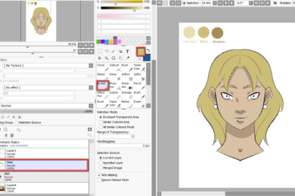 Coloring anime hair paint tool sai