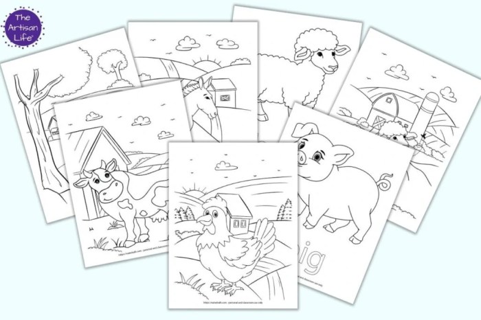 Children barn animal coloring cards