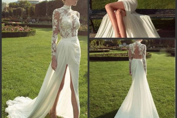 Long sleeve beaded wedding dress