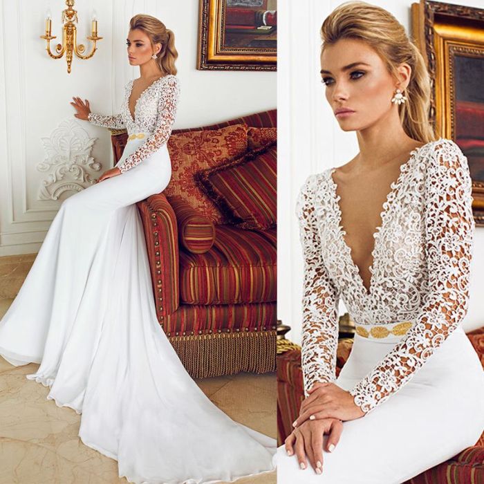 Mermaid wedding dress with long sleeves